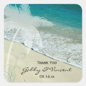 トロピカルビーチ結婚式サンキューメッセージカード スクエアシール (正面)