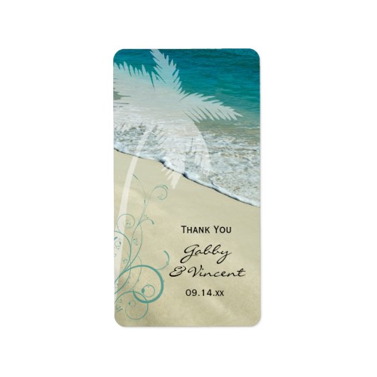 トロピカルビーチ結婚式サンキューメッセージカード ラベル (正面)