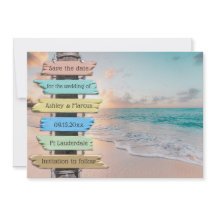 トロピカルビーチ結婚式セーブザデートカード 