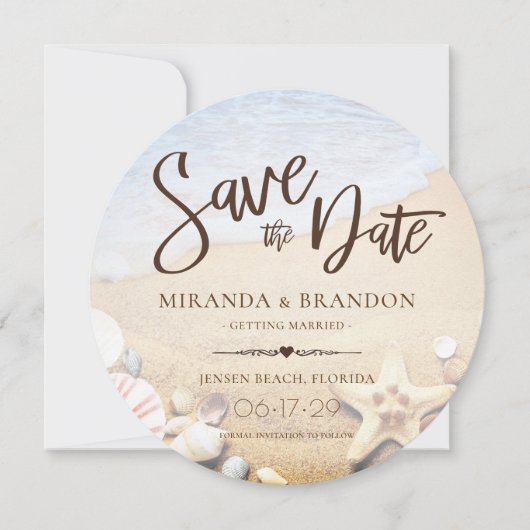 トロピカルビーチ結婚式ヒトデSave the Date Card セーブザデート (正面)