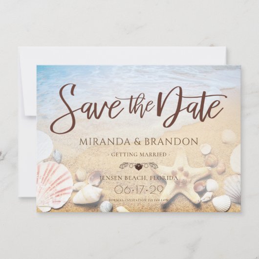 トロピカルビーチ結婚式ヒトデSave the Date Card セーブザデート (正面)