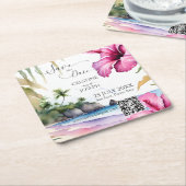 トロピカルビーチ結婚式保存日付テンプレート スクエアペーパーコースター (アングル)