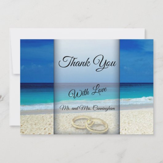 トロピカルビーチ結婚式&リングや輪サンキューフラットカード 招待状 (正面)