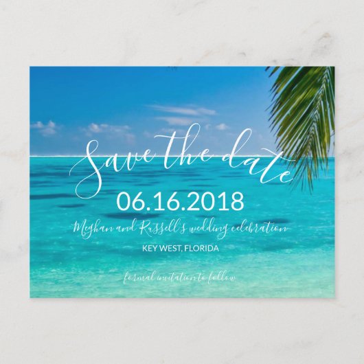 トロピカルビーチ結婚式Save the Date Postcard 案内ポストカード (正面)