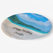 トロピカルビーチ風光明媚な写真誕生日 ペーパープレート (アングル)