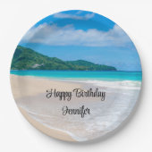 トロピカルビーチ風光明媚な写真誕生日 ペーパープレート (正面)