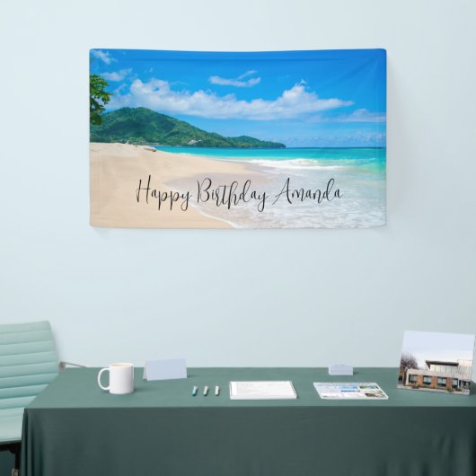 トロピカルビーチ風光明媚な写真誕生日 横断幕 (トレードショー)