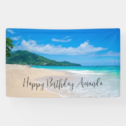トロピカルビーチ風光明媚な写真誕生日 横断幕 (横)