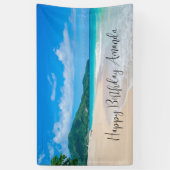 トロピカルビーチ風光明媚な写真誕生日 横断幕 (縦)