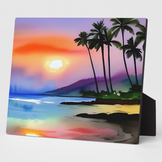 トロピカルビーチ風光明媚な水彩卓上 フォトプラーク (側面)