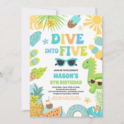 トロピカルビーチ5歳誕生日パーティーにダイブ 招待状 (正面)