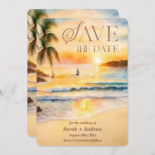 トロピカルビーチ セーブ・ザ・デート テンプレート プリント可能 (正面/裏面)
