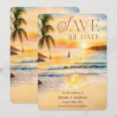 トロピカルビーチ セーブ・ザ・デート テンプレート 印刷可能 (正面/裏面)