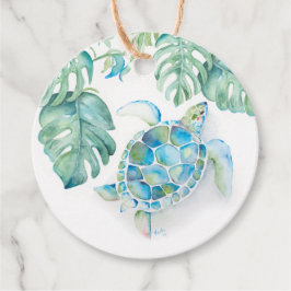 トロピカルビーチ ターコイズ ウミガメ 水彩 フェイバータグ