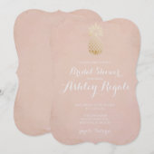 トロピカルビーチ パイナップルとブ ラッシュピンクのウェディング 招待状 (正面/裏面)