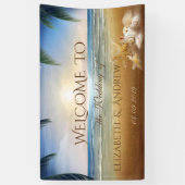 トロピカルビーチ、パームズシーシェル結婚ズバナー 横断幕 (縦)