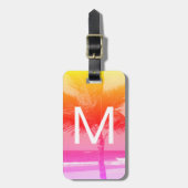 トロピカルビーチ&パームツリーイニシャルピンク/オレンジ ラゲッジタグ (正面縦)