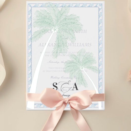 トロピカルビーチ パームツリー ミニマリスト ベラム紙招待状