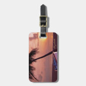 トロピカルビーチ、パーム、サンセット、ボートパーソナライズされた- ラゲッジタグ (正面縦)