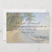 トロピカルビーチ,パーム,ストリングライトのブライズメイドカード 招待状 (裏面)