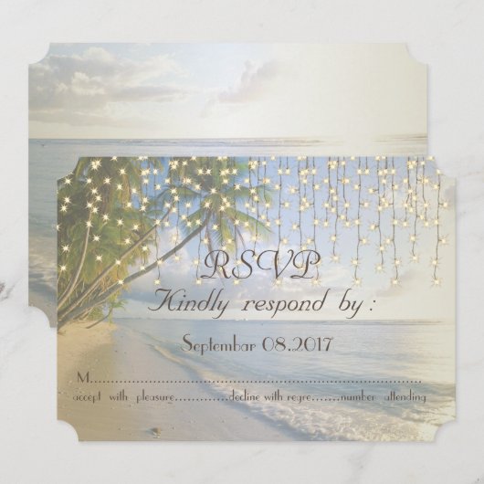 トロピカルビーチ,パーム,ストリングライト  返信お願いします 招待状 (正面/裏面)