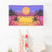 トロピカルビーチ パーム ツリー 日没 ウェディング バナー 横断幕 (インサイチュ)