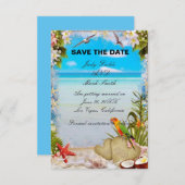 トロピカルビーチ フラワー ウェディング セーブ・ザ・デート カード (正面/裏面)