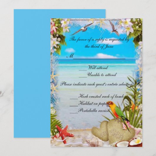 トロピカルビーチ フラワー ウェディング レスポンス カード (正面/裏面)