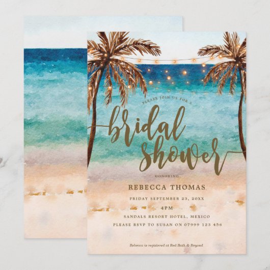 トロピカルビーチ モダン ブライダルシャワー 招待状 (正面/裏面)
