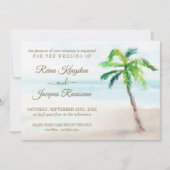 トロピカルビーチ ヤシの木 水彩結婚式 招待状 (正面)