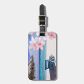 トロピカルビーチ、椅子、プルメリア ラゲッジタグ (正面縦)