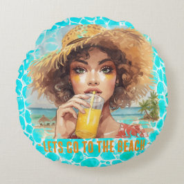 トロピカルビーチ、海に行こう ラウンドクッション