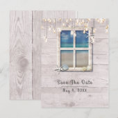 トロピカルビーチ 窓 白い木 Save the Date 案内ポストカード (正面/裏面)
