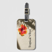 トロピカルビーブオレンジハイビスカスフラワーサンディビーチ ラゲッジタグ (正面縦)