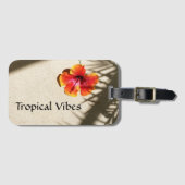 トロピカルビーブオレンジハイビスカスフラワーサンディビーチ ラゲッジタグ (正面横)