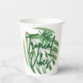 トロピカルビーブスグリーンパームツリープリントテーマ  紙コップ (正面)