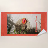 トロピカルビーブスハイビスカスサンハットオンサンドオレンジ ビーチタオル (正面)