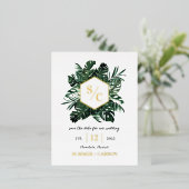 トロピカルビーブフォイル結婚式の日付ポストカードを保存 箔招待状ポストカード (立ち正面)