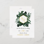 トロピカルビーブフォイル結婚式の日付ポストカードを保存 箔招待状ポストカード (正面/裏面)