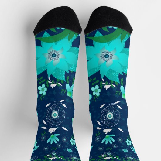 トロピカルビ女の子らしベスフローラターコイズネイビーソックス ソックス (上部)