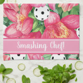 🌺🌴トロピカルピクルボール(ハイビスカス付き、文字) キッチンタオル (折り畳み)