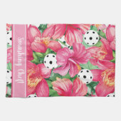 🌺🌴トロピカルピクルボール(ハイビスカス付き、文字) キッチンタオル (横)