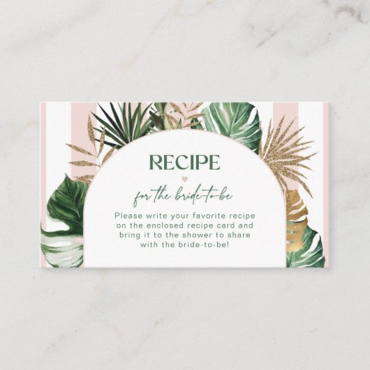 トロピカルピストライプンクブライダルシャワーレシピ エンクロージャーカード (正面)