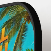 トロピカルピックボールおもしろいパドル – Palm Trees & Hibi ピックルボールラケット (左詳細)