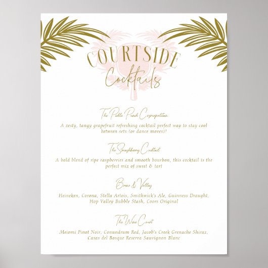 トロピカルピックボールパーティーカクテルドリンクメニューサイン ポスター (正面)