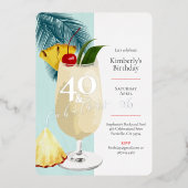 トロピカルピナコラダカクテル40th誕生日パーティー 箔招待状 (正面)