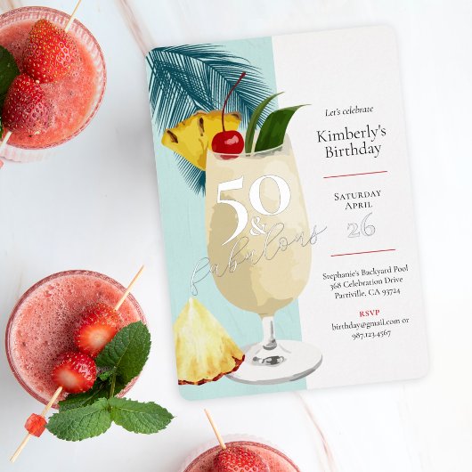 トロピカルピナコラダカクテル50thバースデーパーティー 箔招待状