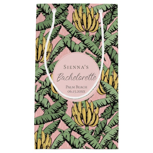トロピカルピンクとイエローのバナナ ブライズメイドパーティー スモールペーパーバッグ (正面)