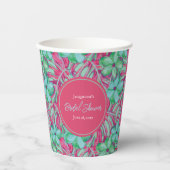 トロピカルピンクとグリーンの花のブライダルシャワー 紙コップ (正面)