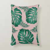 トロピカルピンクとグリーンパーム葉のシームレスパターン アクセントクッション (正面(垂直))